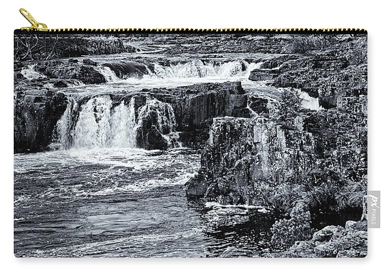 Low Force Zip Pouch featuring the photograph Waterfall Black and White by Jeff Townsend