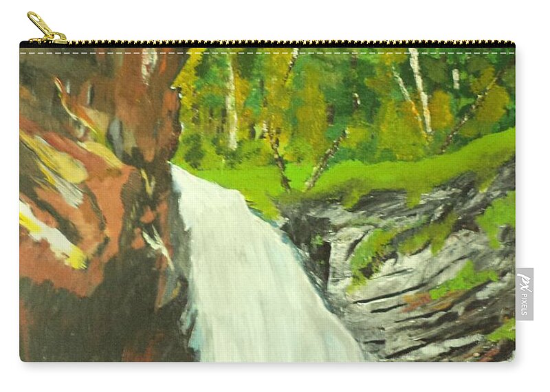 Landscape Zip Pouch featuring the painting Waterfall Canada # 231 by Donald Northup