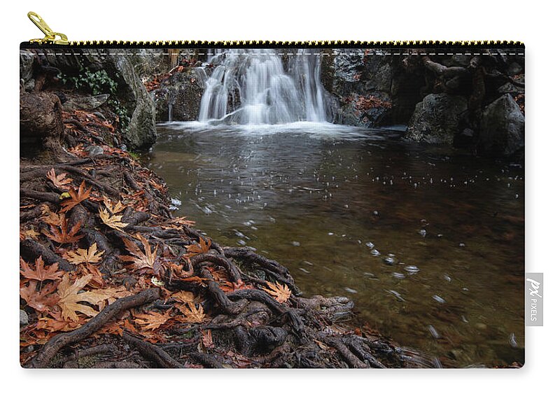 Waterfall Zip Pouch featuring the photograph Waterfall in autumn. by Michalakis Ppalis