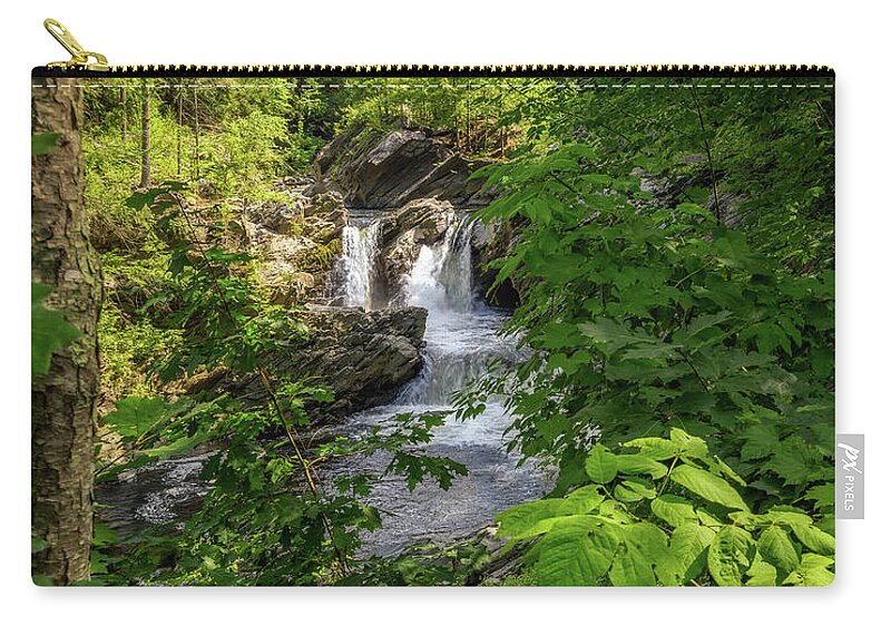 Adventure Zip Pouch featuring the photograph Waterfall in the Woods by Mike Whalen