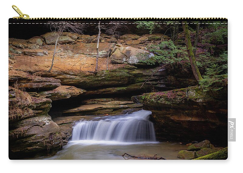 Waterfall Zip Pouch featuring the photograph Waterfall, Old Man's Cave by Arthur Oleary