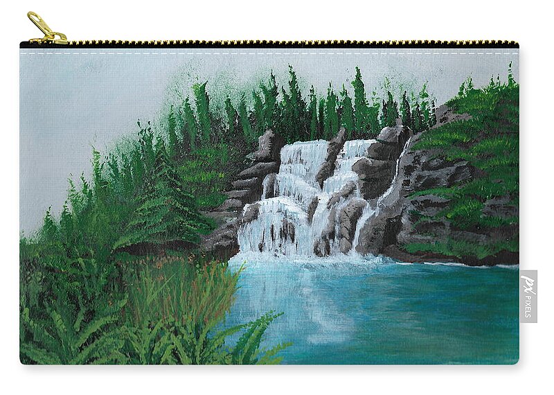 Waterfall Carry-all Pouch featuring the painting Waterfall On Ridge by David Bigelow