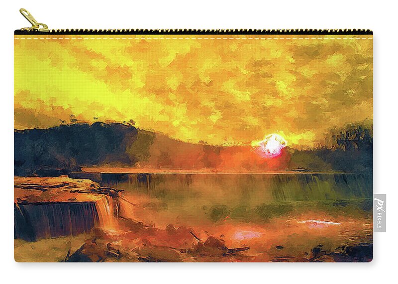 Waterfall Zip Pouch featuring the digital art Waterfall Sunrise by Dave Lee