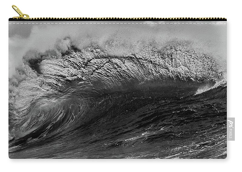 Wave Zip Pouch featuring the photograph Waterfall Wave - BW by Alan Hart