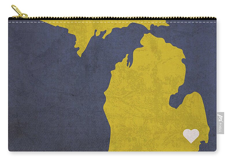 Waterford Zip Pouch featuring the mixed media Waterford Michigan City Map Founded 1834 University of Michigan Color Palette by Design Turnpike