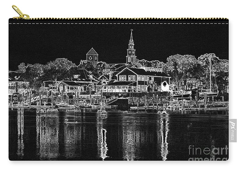 Waterfront Zip Pouch featuring the photograph Waterfront Etching BW by Butch Lombardi