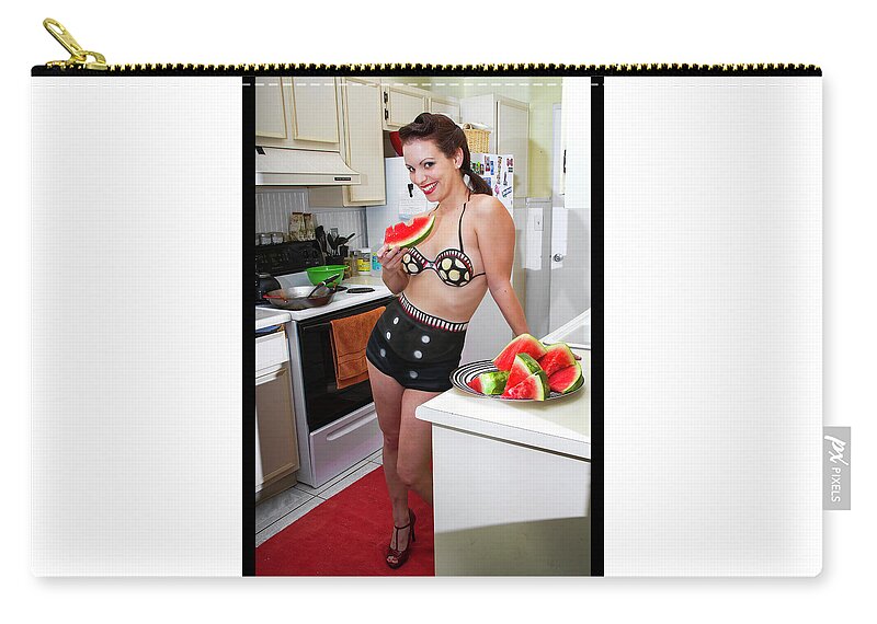 Cosplay Zip Pouch featuring the photograph Watermelon Pinup #2 by Christopher W Weeks