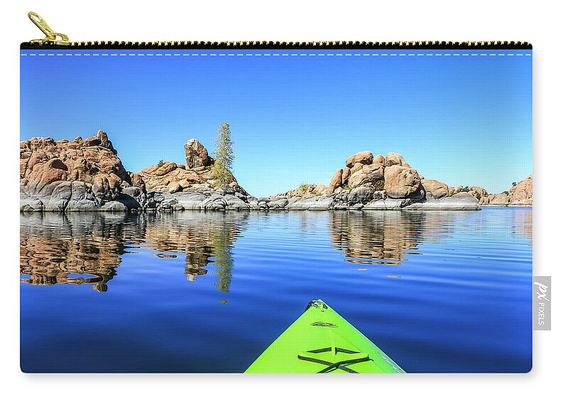 Arizona Zip Pouch featuring the photograph Watson Lake Reflection with Kayak by Dawn Richards