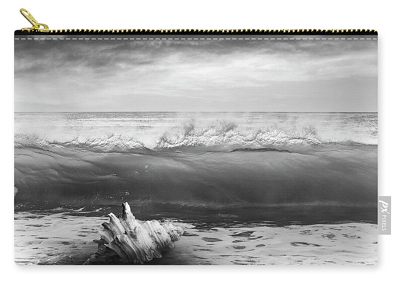 Clouds Carry-all Pouch featuring the photograph Waves and Shells III Black and White by Debra and Dave Vanderlaan