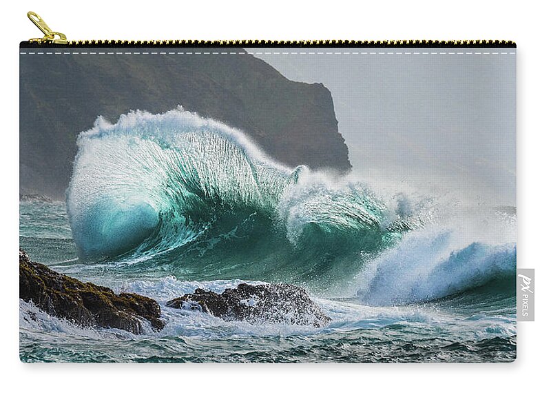 Kee Beach Zip Pouch featuring the photograph Waves of Kauai by Jon Glaser