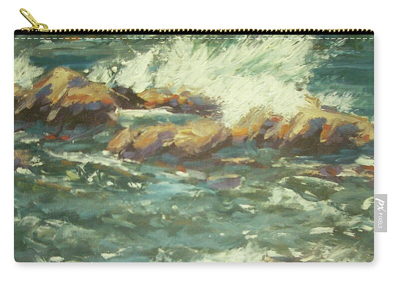 Waves Zip Pouch featuring the painting Waves off Kona Inn by Stan Chraminski