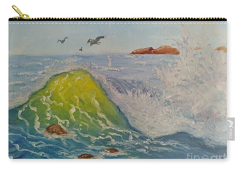 Ocean Zip Pouch featuring the painting Wavy by Saundra Johnson