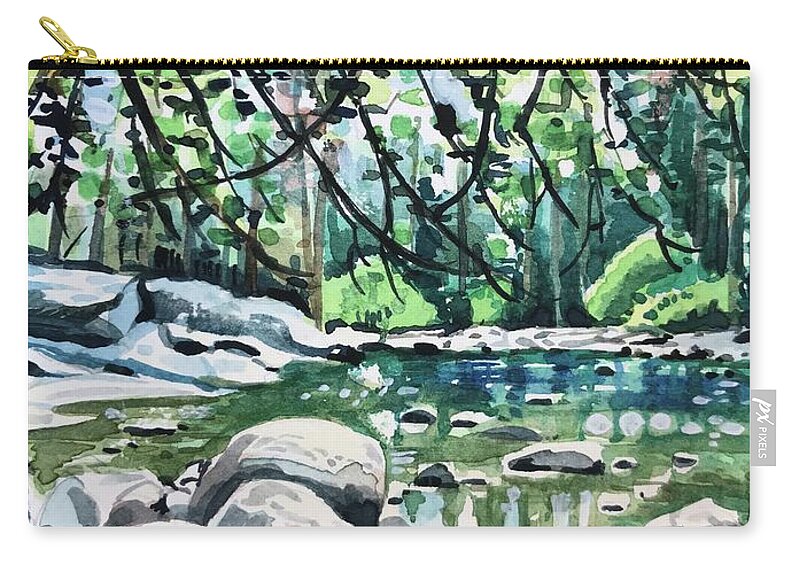 Wawona Zip Pouch featuring the painting Wawona Swimming Hole by Luisa Millicent