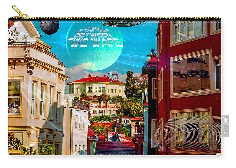 Starwars Zip Pouch featuring the digital art We Built This City by Tina Mitchell