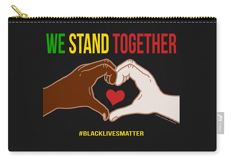 We Stand Together Zip Pouch featuring the digital art We Stand Together Heart Hands by Laura Ostrowski