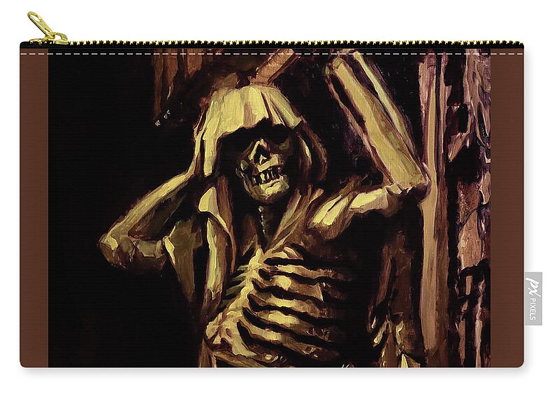 Skeleton Zip Pouch featuring the painting Weight of the World by Sv Bell