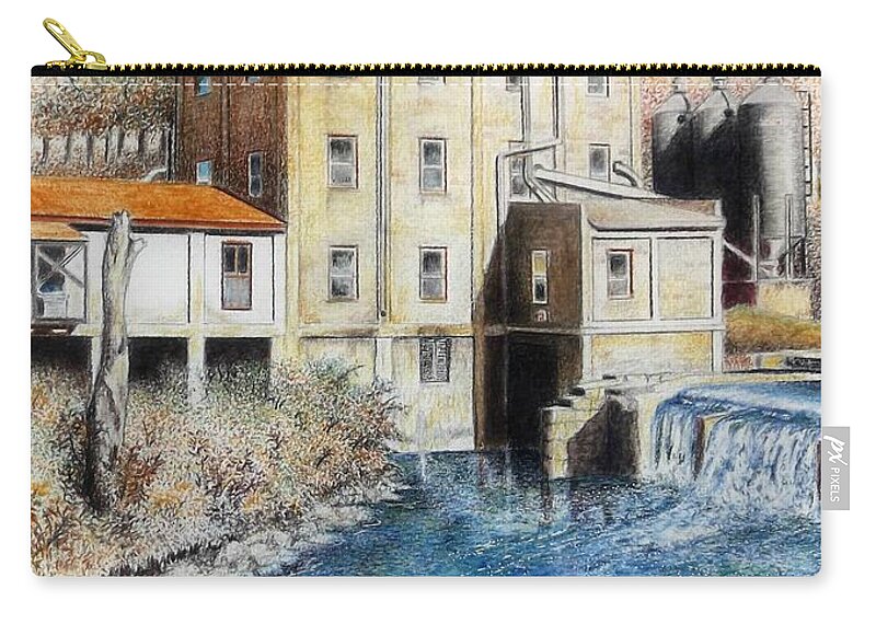 Weisenberger Mill Zip Pouch featuring the drawing Wiesenberger Mill by David Neace CPX