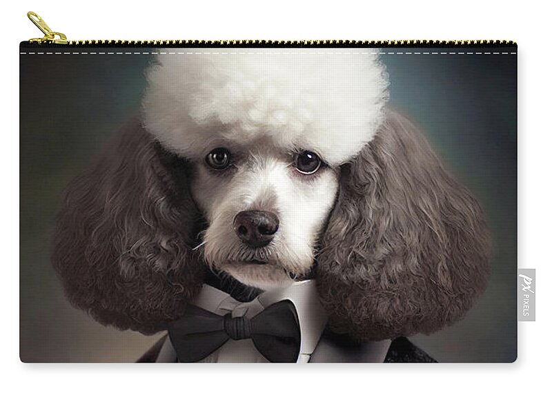 Dog Zip Pouch featuring the digital art Well-dressed Animal 21 Cute Poodle Dog by Matthias Hauser