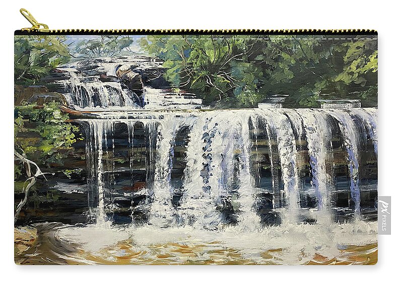 Waterfall Zip Pouch featuring the painting Wentworth Falls - at the top by Shirley Peters