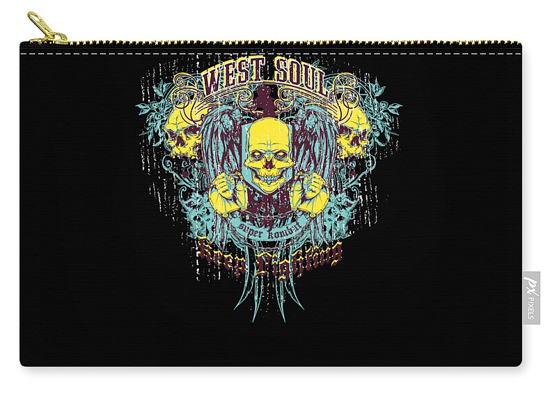 Skull Zip Pouch featuring the digital art West Soul Super Kimbat Keep Fighting by Jacob Zelazny