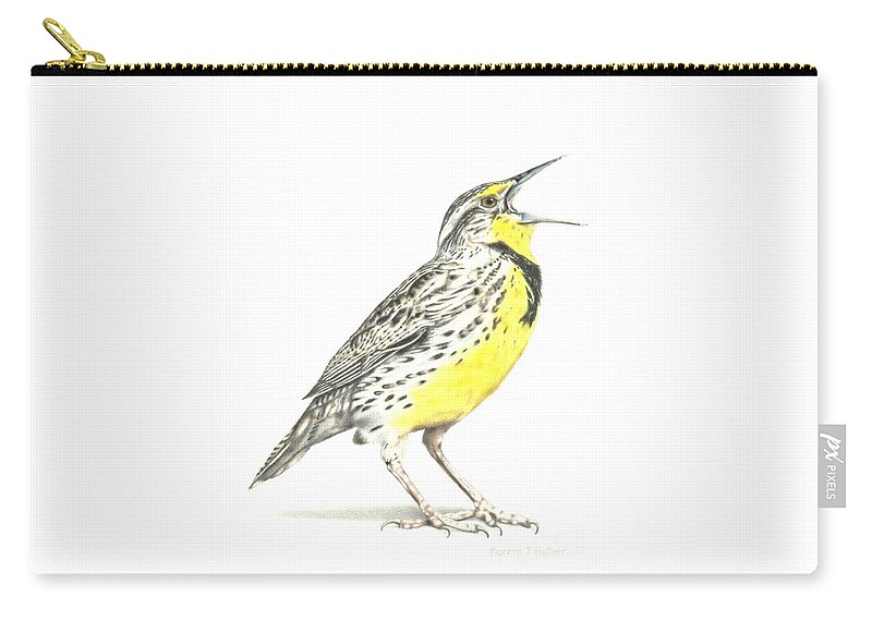 Meadowlark Carry-all Pouch featuring the drawing Western Meadowlark by Karrie J Butler