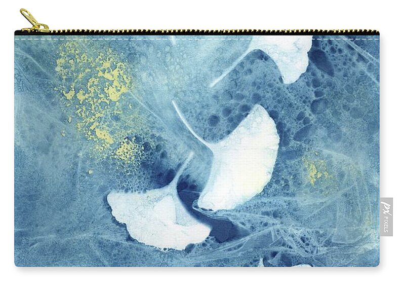 Wet Cyanotype Zip Pouch featuring the photograph Wet Cyanotype Ginkgo leaves by Jane Linders