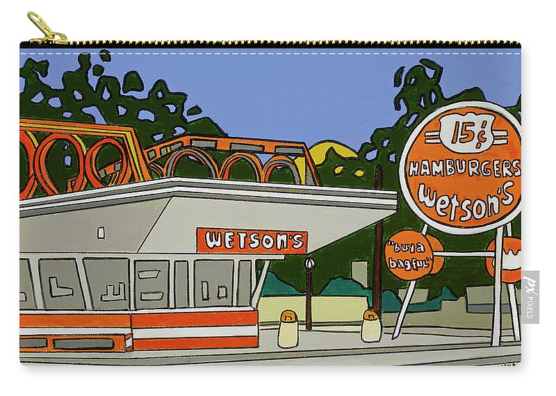 Wetson's Hamburgers French Fries Hamburger Chain Zip Pouch featuring the painting Wetson's by Mike Stanko