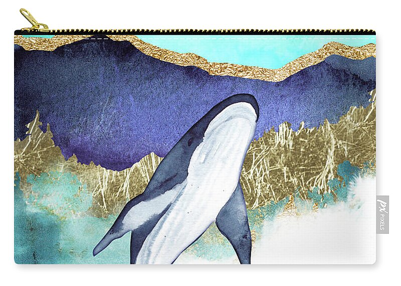 Blue Whale Zip Pouch featuring the painting Whale And Moon by Garden Of Delights