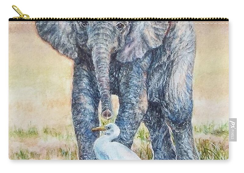 Elephant Zip Pouch featuring the painting What Elephant? by Denise Horne-Kaplan
