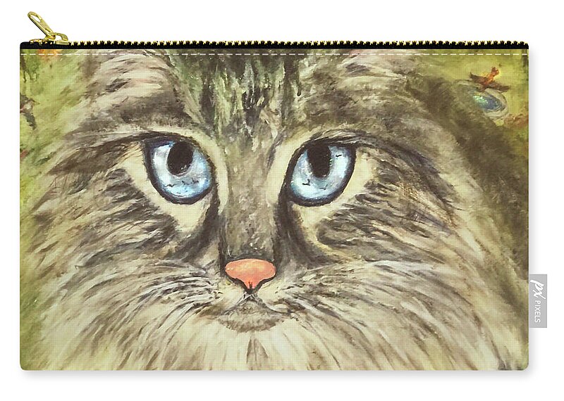 Cat Portrait Zip Pouch featuring the painting What he is really thinking Sammy by Bonnie Marie