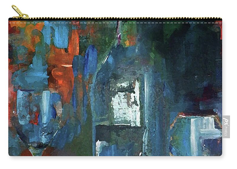Grunge Zip Pouch featuring the painting What Was Left Behind Empty Wine Bottle by Lisa Kaiser