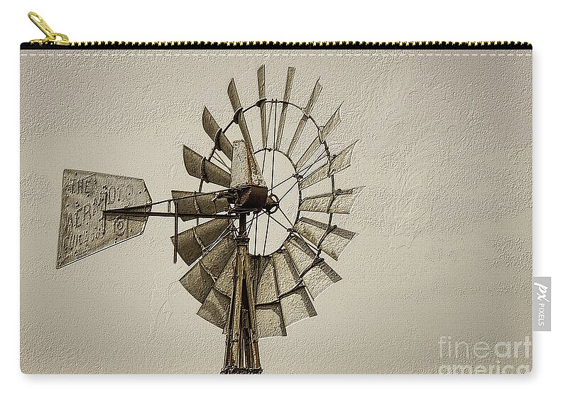 Windmill Zip Pouch featuring the photograph Wheel Of A Windmill Sepia by Jennifer White