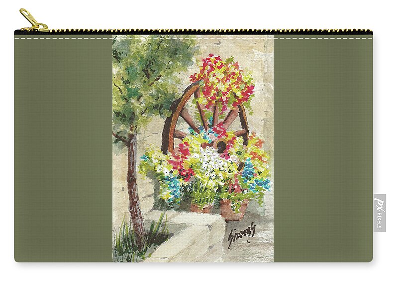 Flowers Zip Pouch featuring the painting Wheel Of Flowers by Sam Sidders