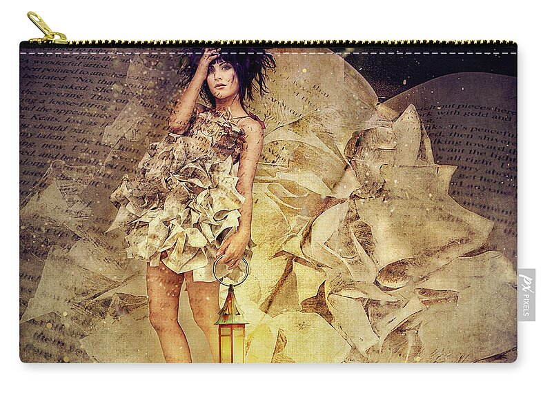 Yellow Zip Pouch featuring the digital art When the Pages Come Alive by Linda Lee Hall