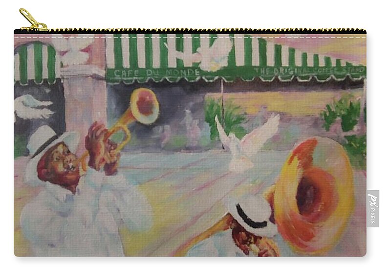 Mardi Gras Carry-all Pouch featuring the painting When the Saints Go Marching In--Cafe Du Monde by ML McCormick