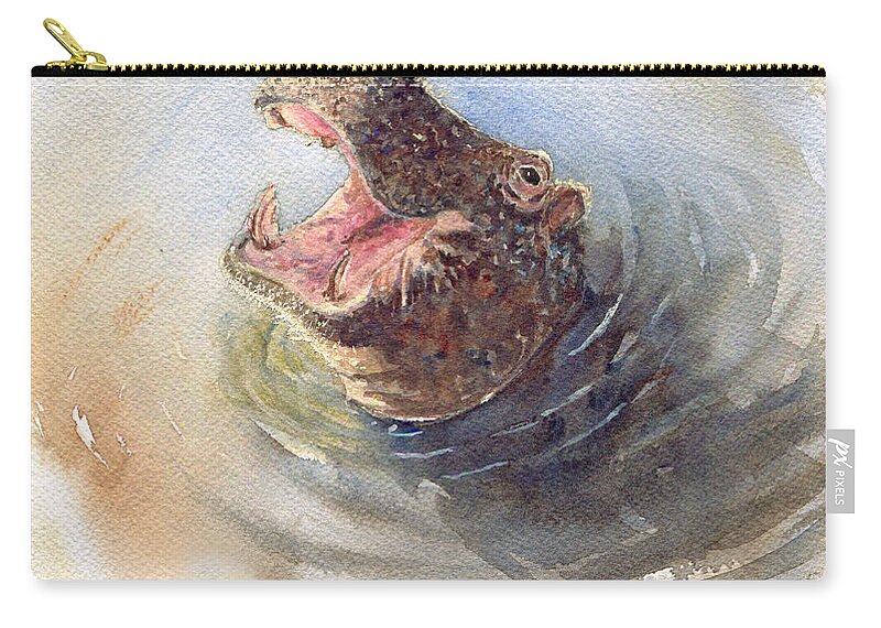 Hippo Zip Pouch featuring the painting Where's Lunch by June Hunt
