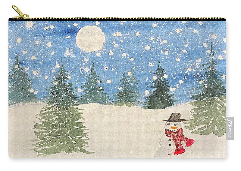 Snowman Zip Pouch featuring the painting Whimsical Snowman by Lisa Neuman