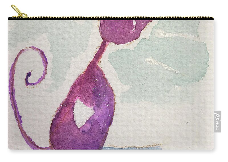Whimsy Zip Pouch featuring the painting Whimsy Kitty 11 by Roxy Rich