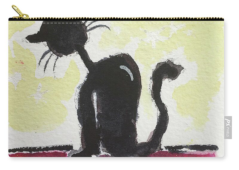 Cat Zip Pouch featuring the painting Whimsy Kitty 12 by Roxy Rich