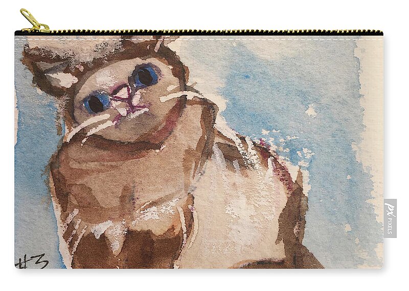 Whimsy Zip Pouch featuring the painting Whimsy Kitty 3 by Roxy Rich