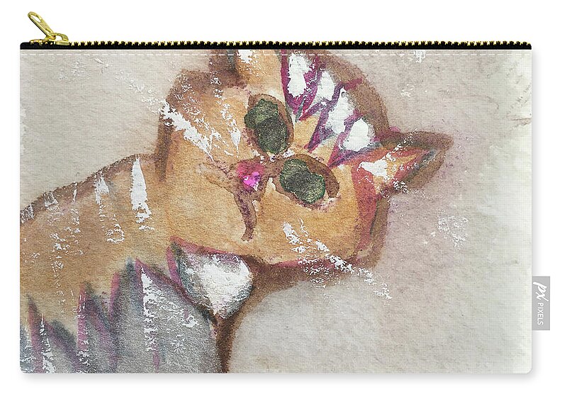 Whimsy Zip Pouch featuring the painting Whimsy Kitty 6 by Roxy Rich