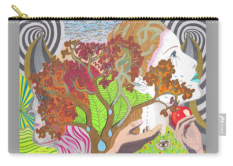 Abstract Zip Pouch featuring the drawing Whispers of Deceit by John Wiegand