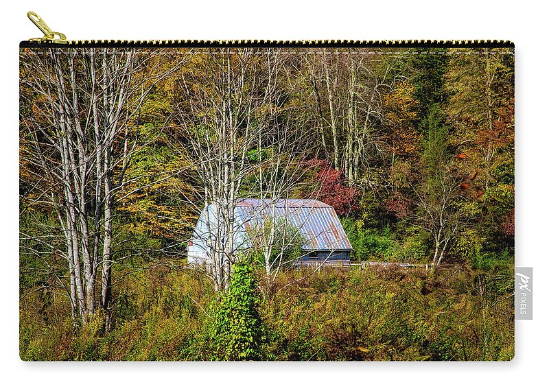 Barns Zip Pouch featuring the photograph White Barn Farm Creeper Trail in Autumn Fall Colors Damascus Vir by Debra and Dave Vanderlaan