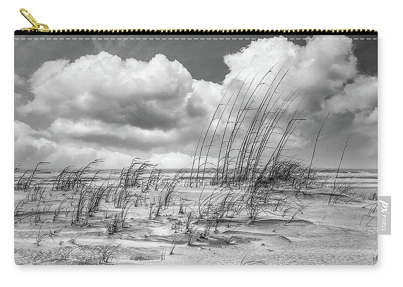 Clouds Zip Pouch featuring the photograph White Clouds over White Sands in Black and White by Debra and Dave Vanderlaan