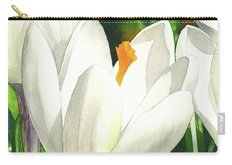 White Carry-all Pouch featuring the painting White Crocus by Espero Art