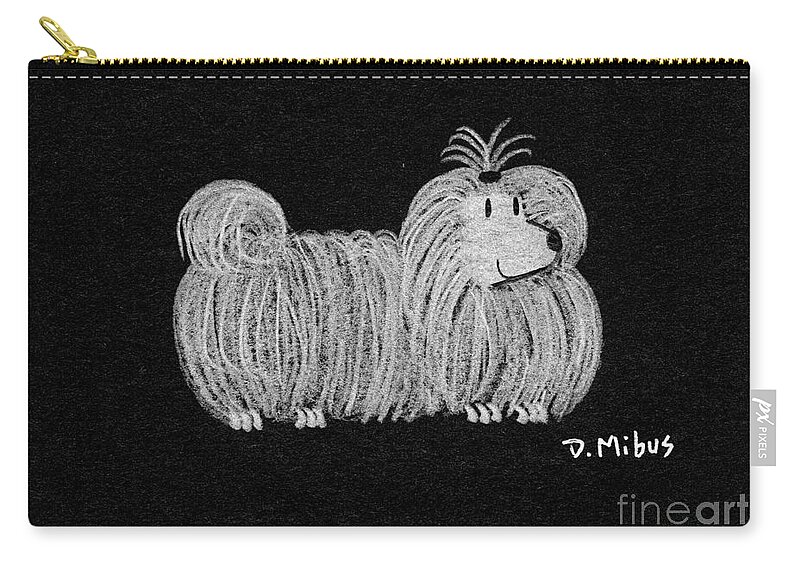 White Dog Zip Pouch featuring the drawing White Dog on Black by Donna Mibus