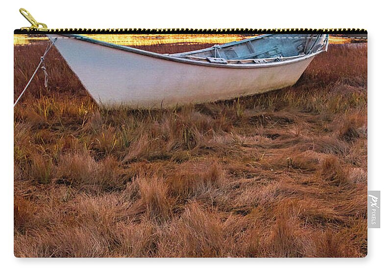 New Hampshire Zip Pouch featuring the photograph White Dory, Sunrise Fire by Jeff Sinon