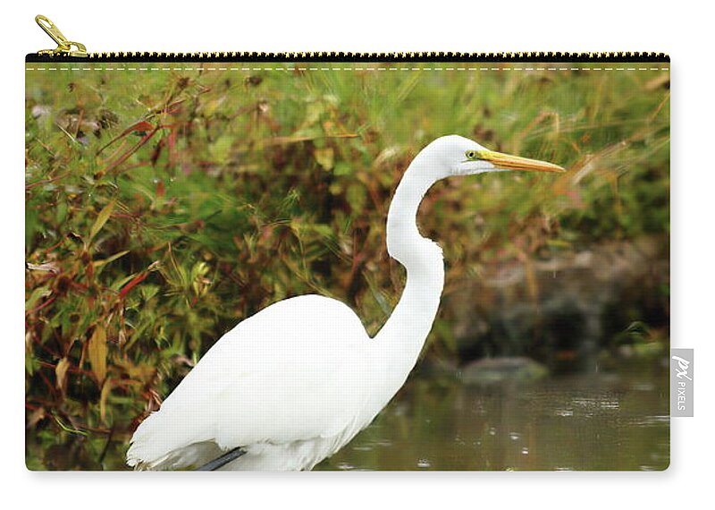 Animal Carry-all Pouch featuring the photograph White Egret by Lens Art Photography By Larry Trager