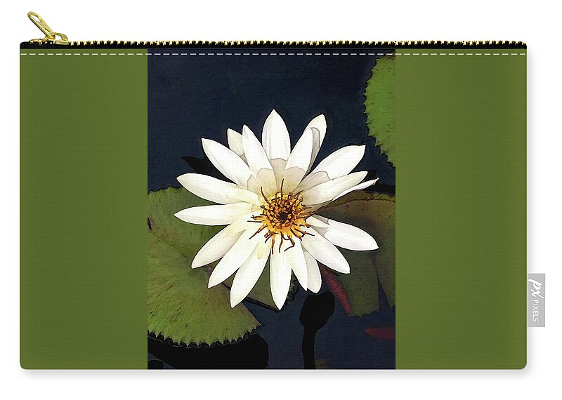 Waterlily Zip Pouch featuring the mixed media White Egyptian Water Lily by Deborah League
