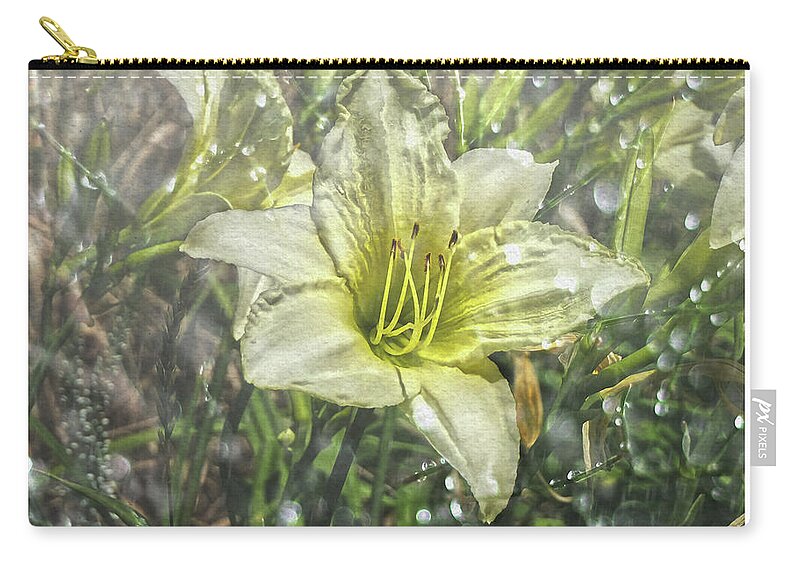 Flower Zip Pouch featuring the digital art white flower in Rain by Deb Nakano